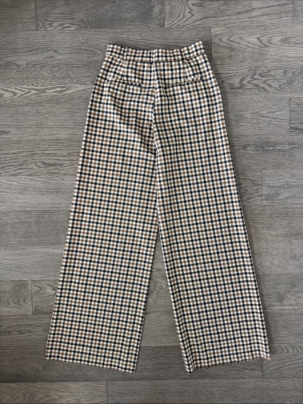 🌼Zara🌼 Tan & Black Checked Wide Leg Trousers, Size M - Picture 6 of 8